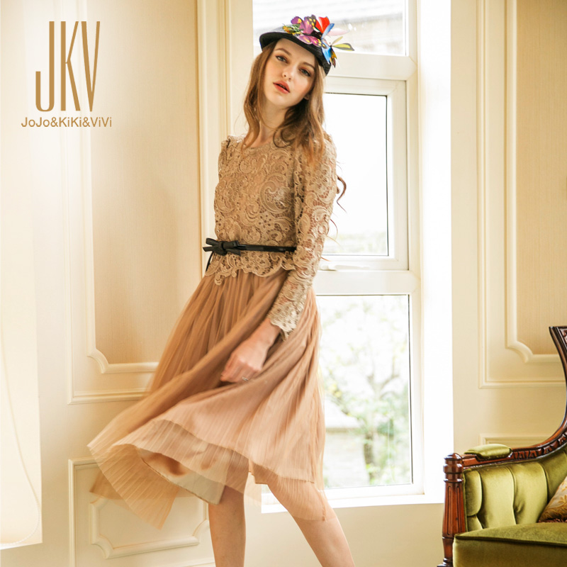 New!!! 2013 Summer Fashion Women's Elegant Long-sleeve Lace Faux Two Pieces Casual Dress Gift Leather Belt