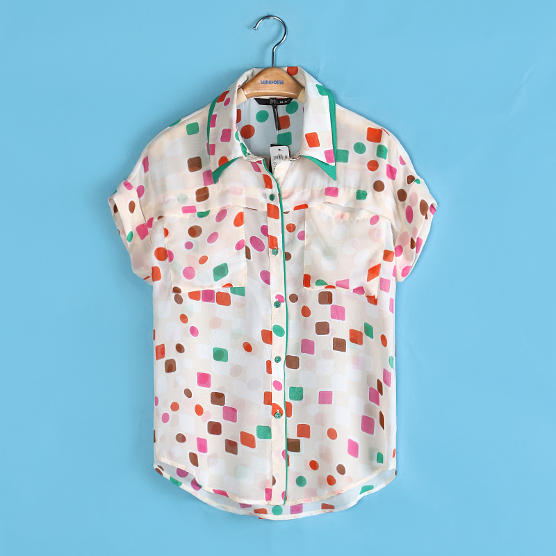 New 2013 summer multicolour three-dimensional short-sleeve chiffon polka dot shirt h-803 Free shipping