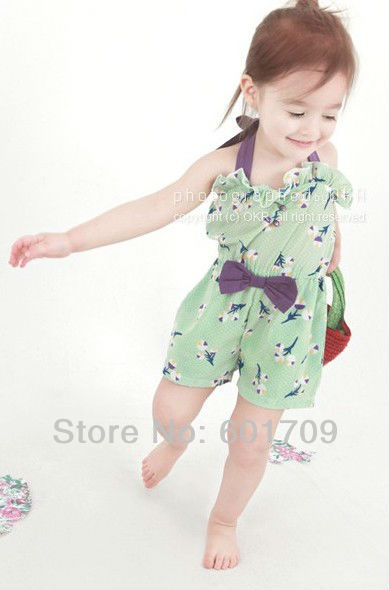 New 2013 sunmer print flowers bowknot girl Overalls baby suspenders children pants 5pc/lot Free shipping