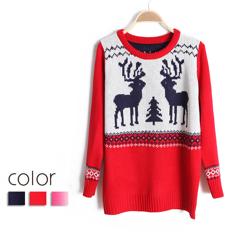 new 2013 women's christmas deer pattern pullover o-neck sweater wx1327