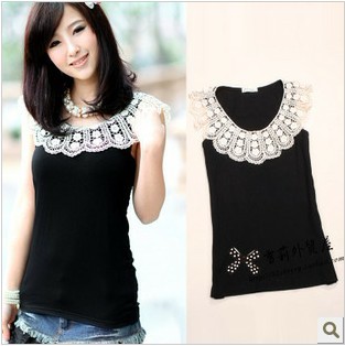 New 3pcs mini 2012 spring women's crochet o-neck basic vest daisy vest lace crochet yf111