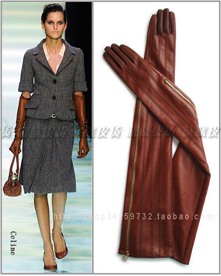 New 60cm Long Sheepskin Gloves Handmade Zipper Leather Gloves