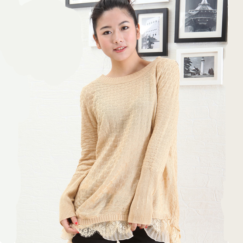 new 89 chiffon bow cutout loose sweater basic knitted sweater female wx826