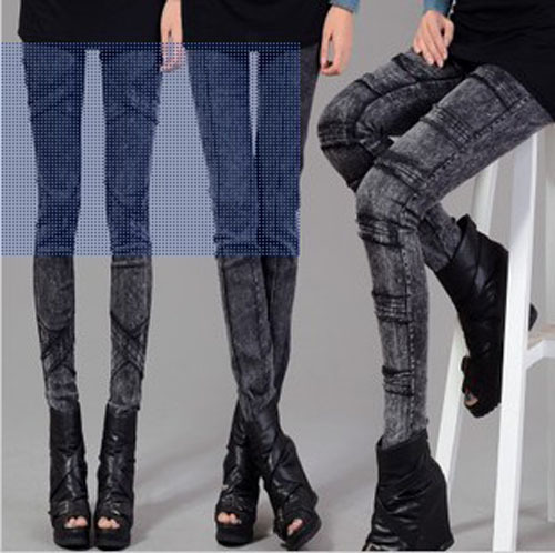 New Add Wool Upset Backing Kinds Pattern Cowboy Pants Elastic Waist Large Size Feet Pencil Jeans WF12120503
