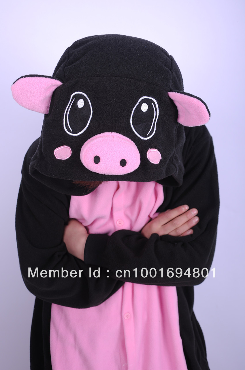 New Adult Animal Lovely Black Pig Flece Pajamas Sleepsuit Onesie Sleepwear Unisex