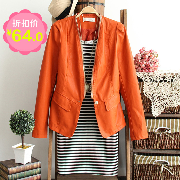 New arrival 1779 autumn women's 2012 slim one button zipper long-sleeve leather clothing outerwear