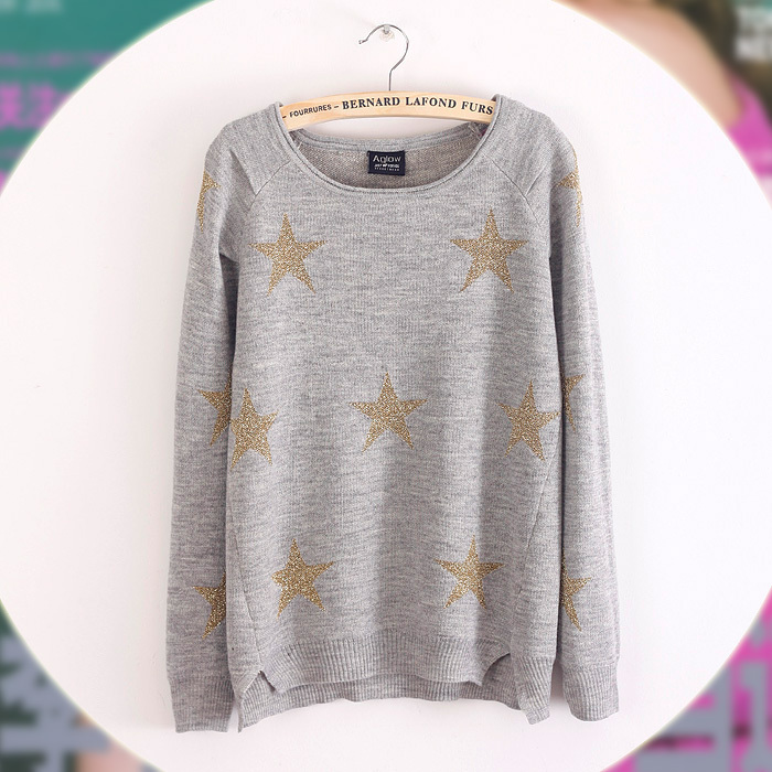 New arrival 2012 autumn and winter five-pointed star o-neck long-sleeve pullover sweater all-match sweater outerwear female d70