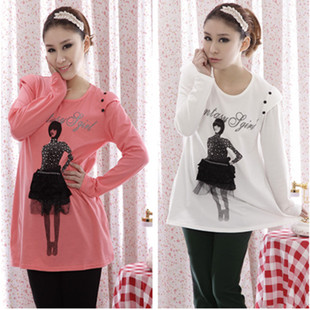 New arrival 2012 autumn maternity clothing maternity top maternity 100% cotton long-sleeve T-shirt basic shirt spring and autumn