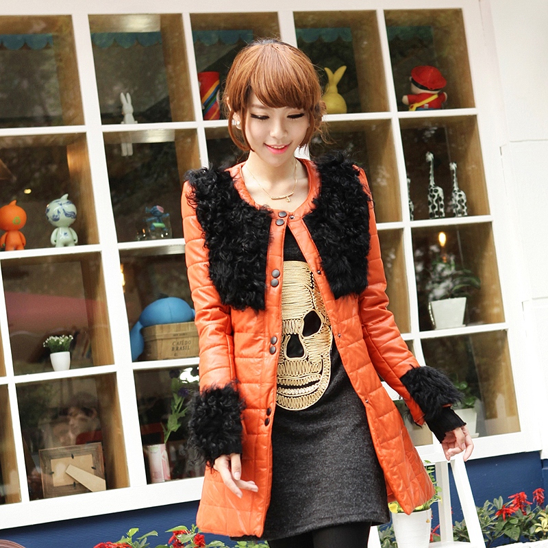 New arrival 2012 berber fleece plus cotton o-neck water washed leather clothing outerwear medium-long x