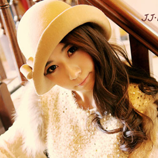 New arrival 2012 british style bow roll-up hem fedoras women's autumn and winter wool fedoras bucket hats