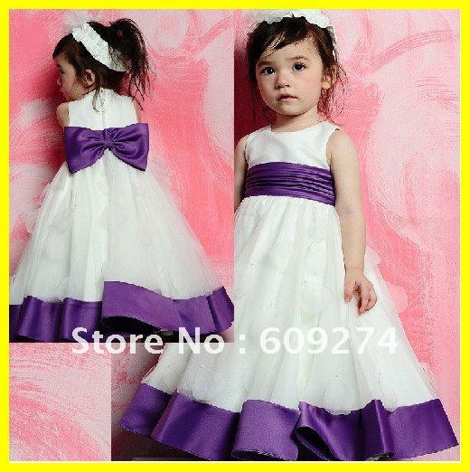 New Arrival 2012 Custom Off The Shoulder Princess Flower Girl Dresses Tulle Bow A line White Flower Kid's Dress