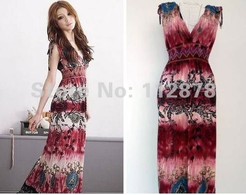 New arrival,2012 Fashion dress sexy eveing Vintage design maxi dress women printed Bohemian beach dress Vest dress free shipping