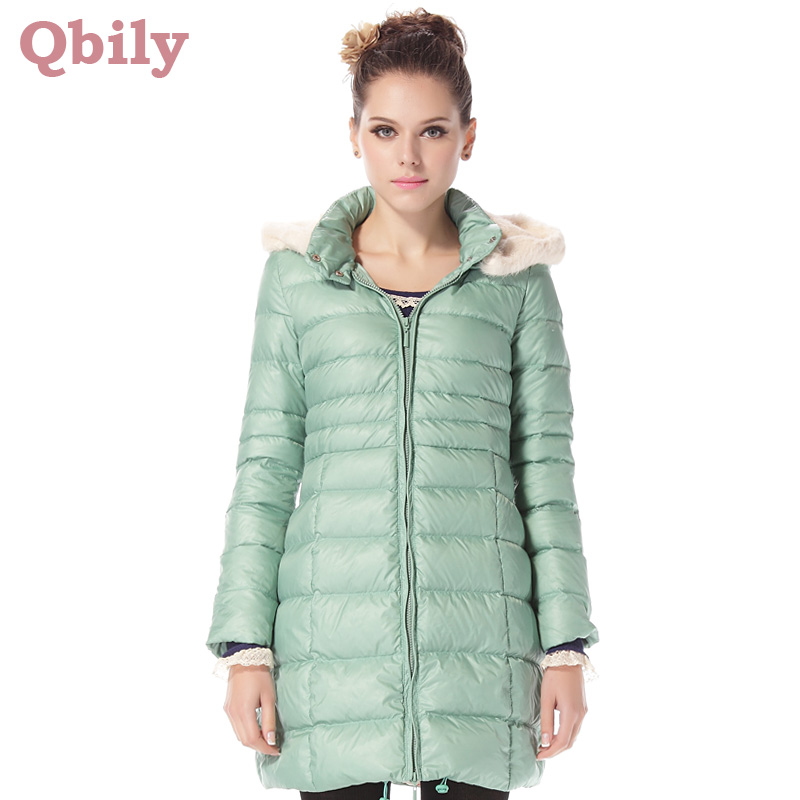 New arrival 2012 female winter outerwear rabbit fur collar slim medium-long thick down coat