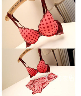New arrival 2012 lace dot lace polka dot bra set comfortable underwear ultra-thin bra double breasted