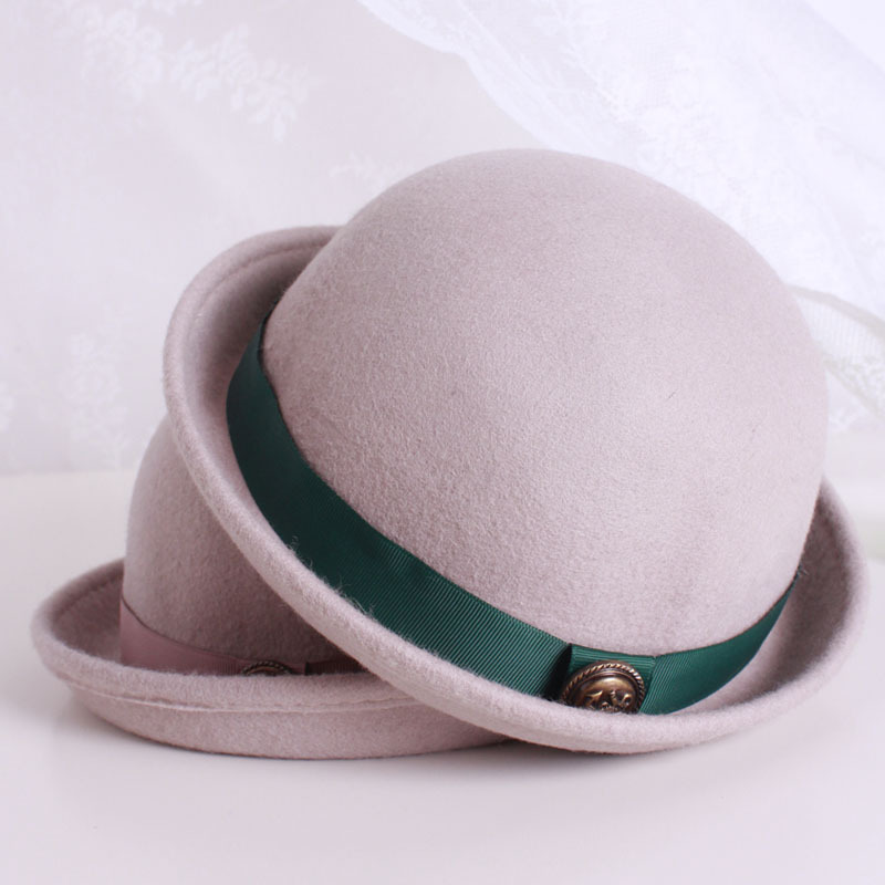 New arrival 2012 lotus color block ribbon buttons dome roll up hem small fedoras woolen hat