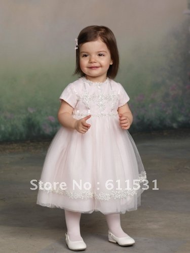 New Arrival 2012 !! Lovely Princess Appliques Mid Calf Flower Girl Dresses Free Shipping Custom Made