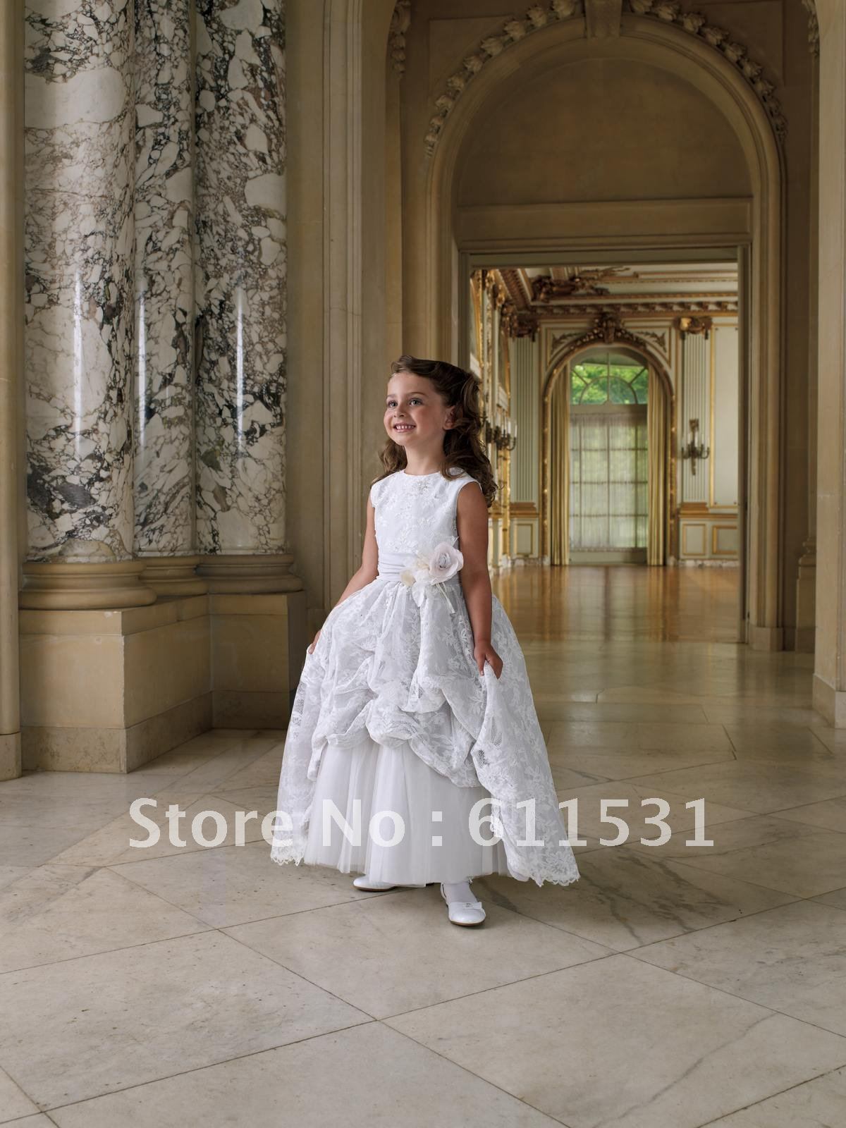 New Arrival 2012 !! Princess Ball Gown Ankle Length Flower Waist Flower Girl Dresses Free Shipping Custom Made