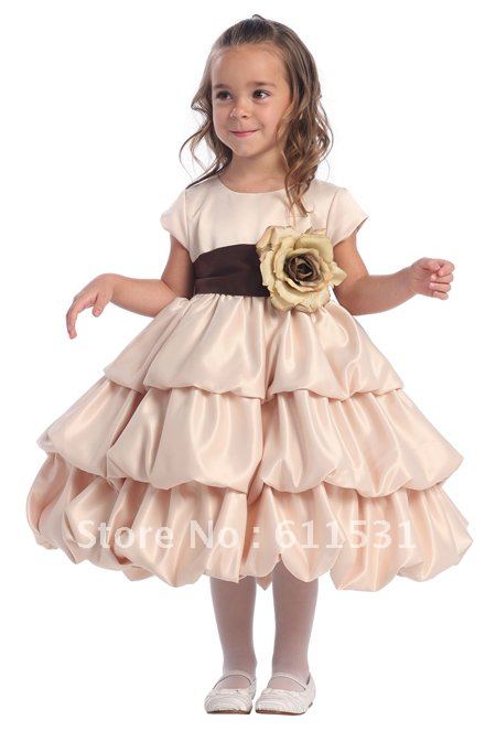 New Arrival 2012 !! Princess Empire Mid Calf Bubble Flowers Flower Girl Dresses Free Shipping Custom Made
