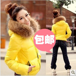 New arrival 2012 real pictures with model female short design wadded jacket candy color slim casual thickening fur collar