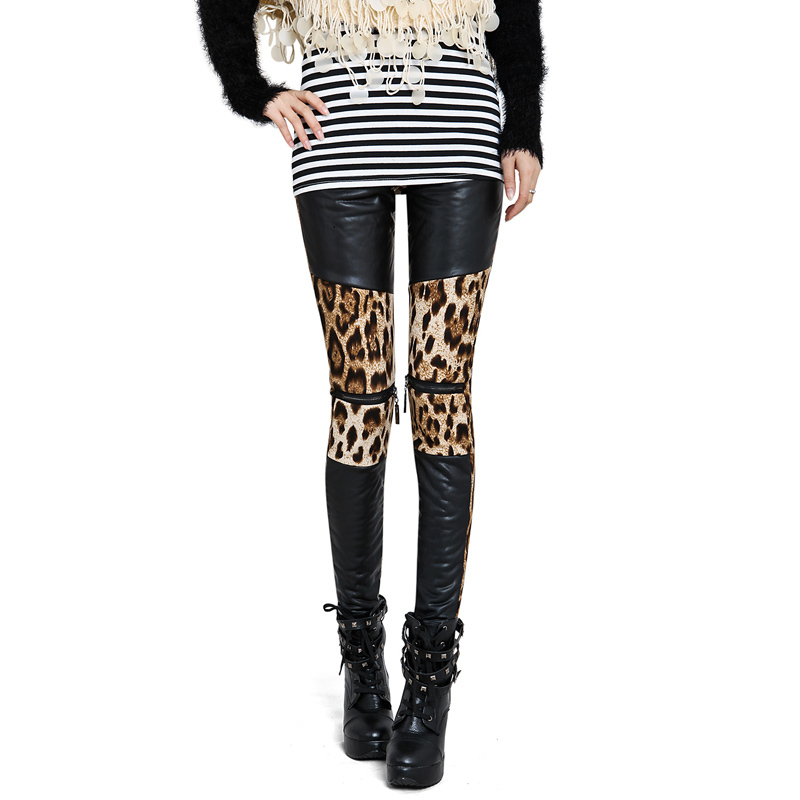 New arrival 2012 winter women's basic ll leopard print zipper faux leather patchwork vq460a plus velvet