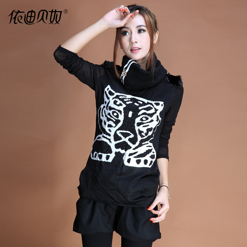 New arrival 2012 women's fashion turtleneck leather patchwork gauze long-sleeve T-shirt basic shirt