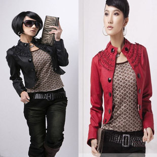 New arrival 2012 women's leather clothing design short outerwear jacket women's motorcycle water wash embossed leather clothing