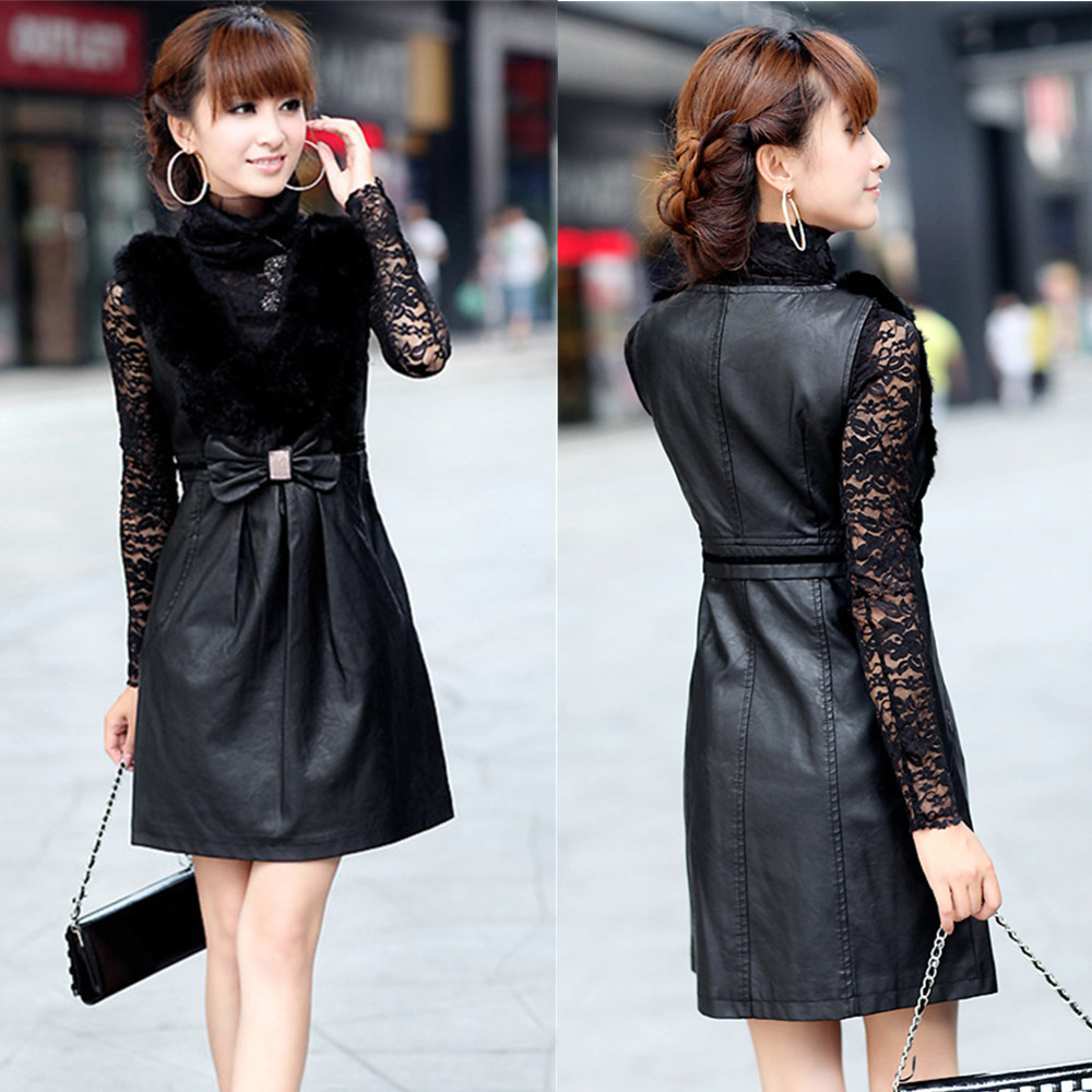 New arrival 2012 women's leather skirt leather one-piece dress boutique women's