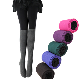 New arrival! 2012 women's patchwork pantyhose preppy style velvet faux media corta multicolor  free shipping