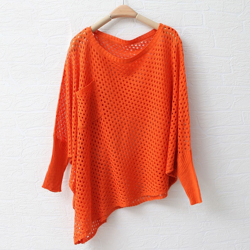 new arrival 2013 autumn and winter spring women's o-neck irregular batwing sleeve medium-long solid color cutout sweater wx860