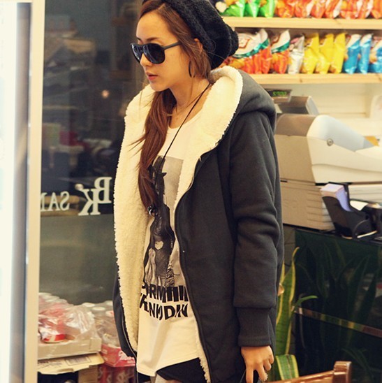 New arrival 2013 autumn and winter women sheep fleece liner cardigan zipper thickening sweatshirt thick outerwear Free Shipping