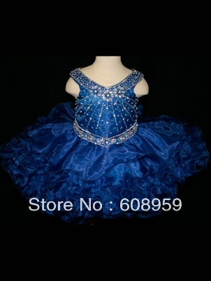 New Arrival 2013 Cheap Under 100 A Line Pretty Organza Blue Beading Mini Cupcake Girls Pageant Dress Flower Girl Dress For Kids