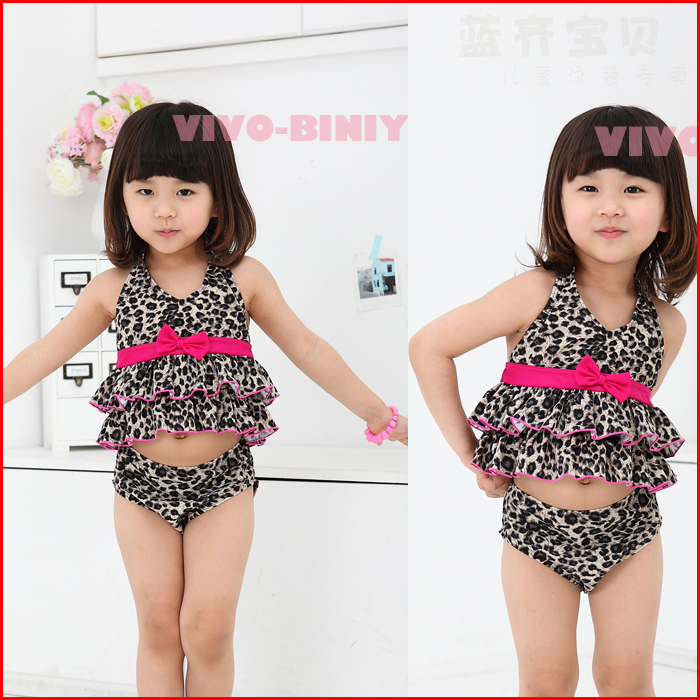 New arrival 2013 child swimwear leopard print bikini girls swimwear baby two pieces beachwear free shipping