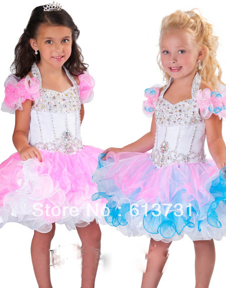 New Arrival 2013 Colored Cupcake Girls Pageant Dresses Mini  Beaded  flower girl dresses for kids RG B207