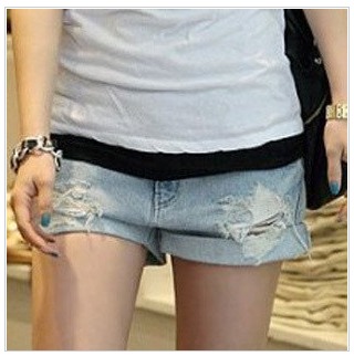 New arrival 2013 denim shorts female shorts summer casual plus size distrressed roll-up hem shorts loose