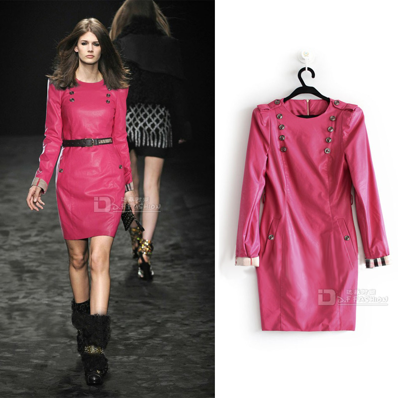 New arrival 2013 fashion quality PU slim long-sleeve jumpsuit leather skirt