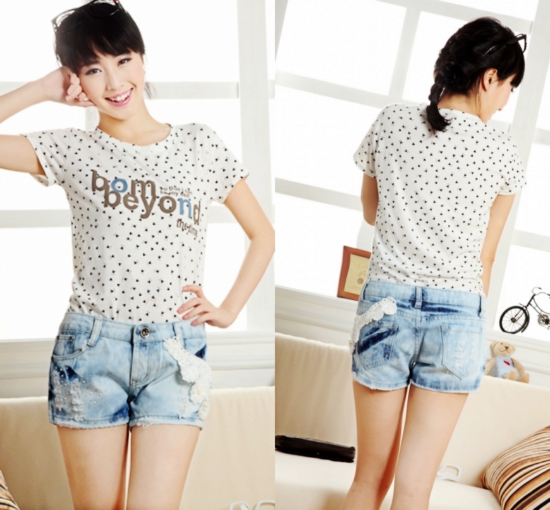 New arrival 2013 female denim shorts shorts flower beading decoration 620 jeans