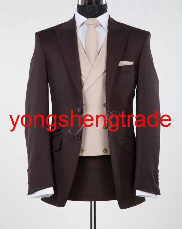 New Arrival 2013 Groom Suit Custom Wedding Men Suit Dinner Tuxedos (Jacket+Pants+Vest+Tie) Brown 722