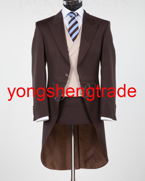 New Arrival 2013 Groom Suit Custom Wedding Men Suit Tuxedos (Jacket+Pants+Vest+Tie) Brown  721
