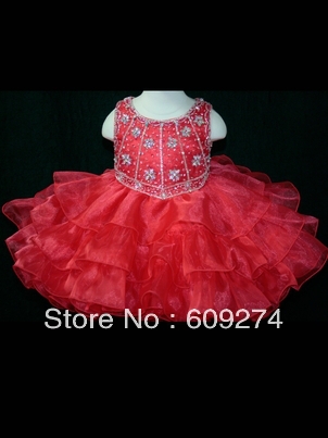 New Arrival 2013 Hot Pretty Cupcake Dress Red A line Beading About Knee Mini Organza Baby Girls Pageant Dress