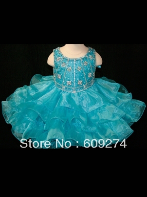 New Arrival 2013 Hot Pretty Little Girl Pageant Dress  Green A line Beading About Knee Mini Organza Flower Girl Dress