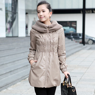 New arrival 2013 knitted collar leather clothing long outerwear f3290 s