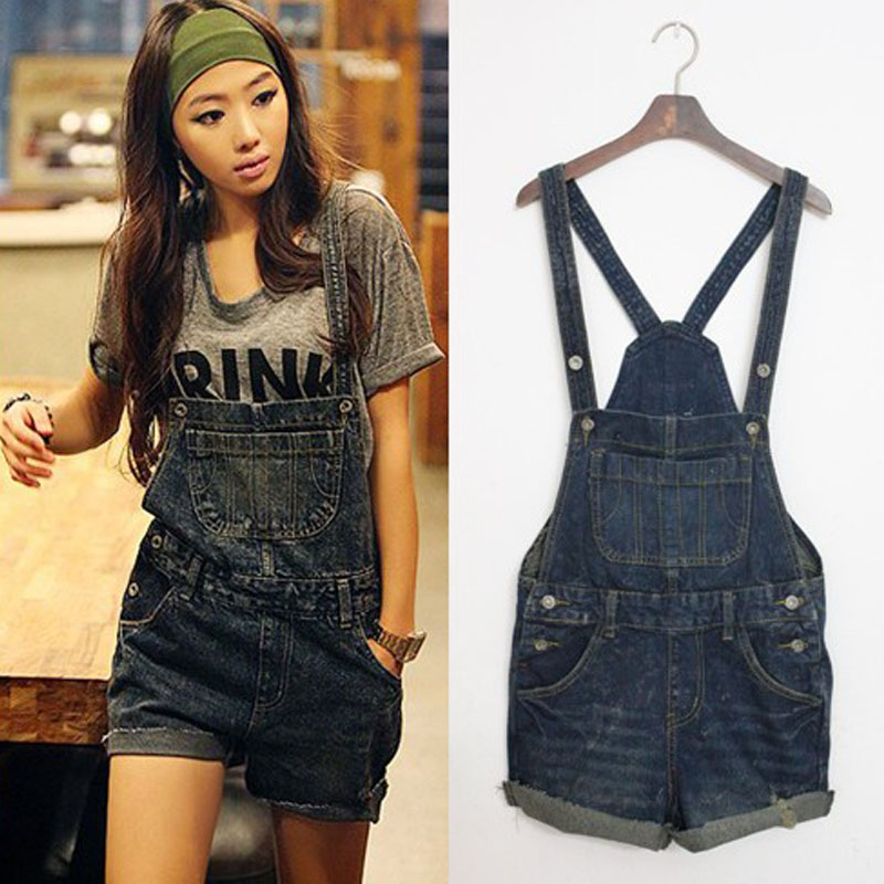 New arrival 2013 loose casual bib pants jeans jumpsuit shorts denim shorts female Free shipping