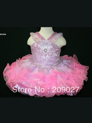 New Arrival 2013 Lovely A Line Organza Yellow Cupcake Girls Pageant Dresses Mini Beaded Baby Pageant Dress For Kids