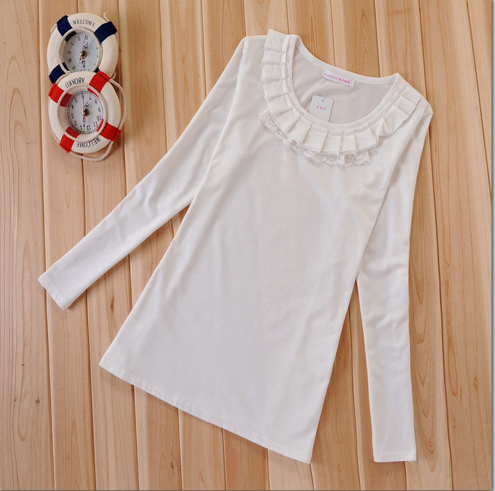 New arrival 2013 maternity spring all-match fashion o-neck low collar laciness maternity basic shirt