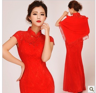 New arrival 2013 of improved cheongsam formal dress bridal evening dress fish tail design long formal dress autumn and winter