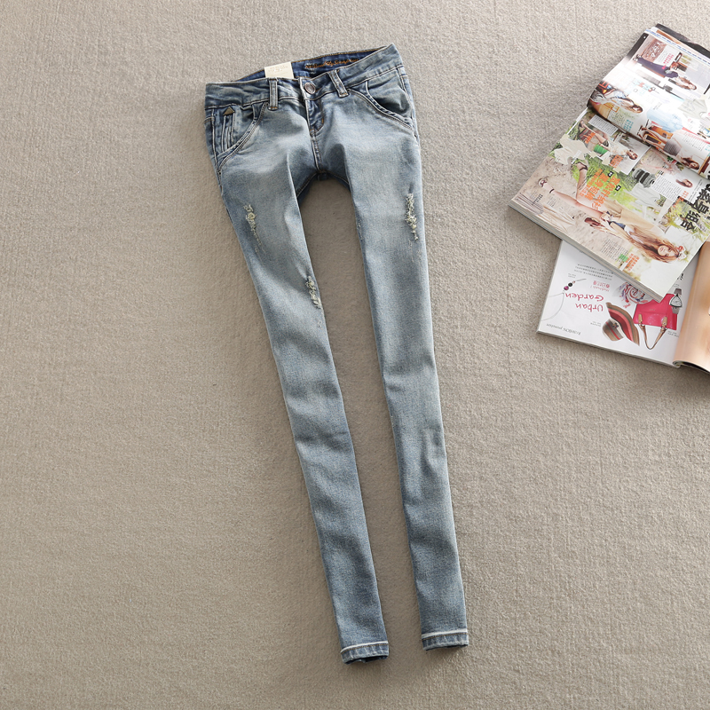 New arrival 2013 small hole double curved thin wearing white elastic jeans skinny pants pencil pants