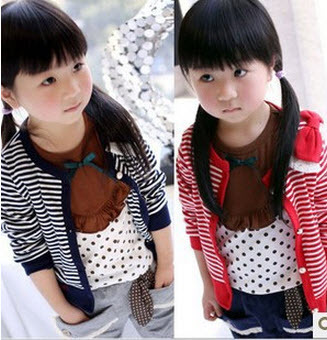 New arrival 2013 spring child classic  striped blouse 100% cotton garment with bow baby girl's cardigan