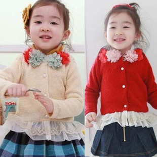 New arrival 2013 spring children's clothing 4 flowers o-neck female child baby wool fleece outerwear cardigan princess top