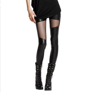 New arrival 2013 spring fashion meat patchwork faux leather gauze female ankle length legging