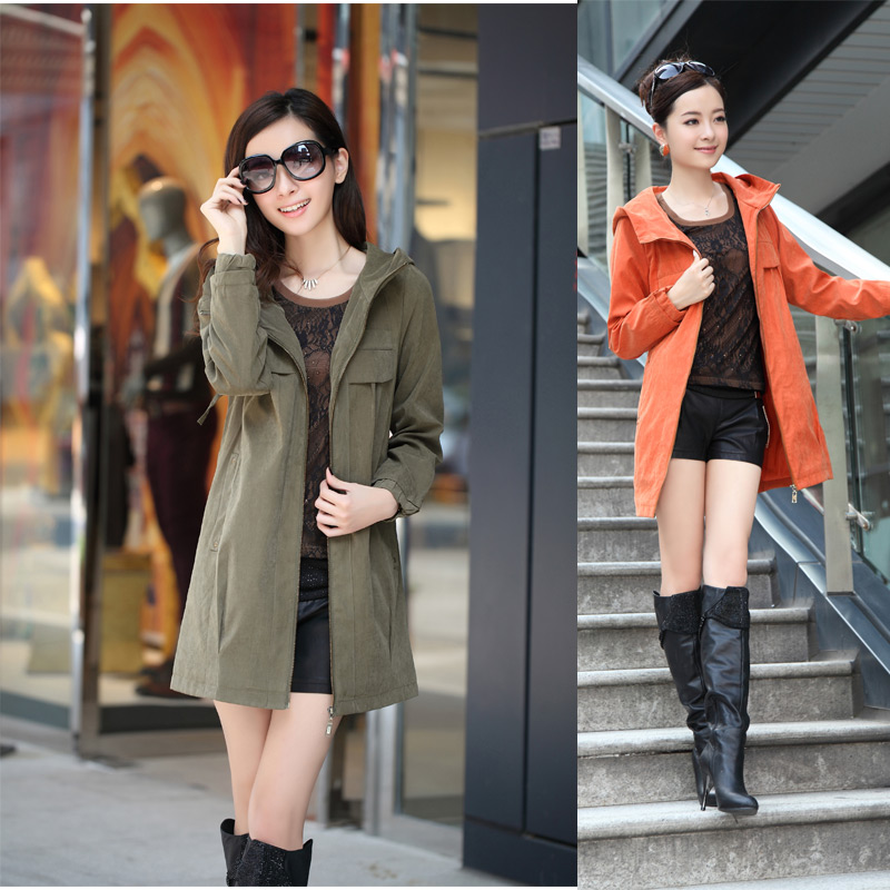 New arrival 2013 spring medium-long women's casual clothing with a hood trench a-86p105